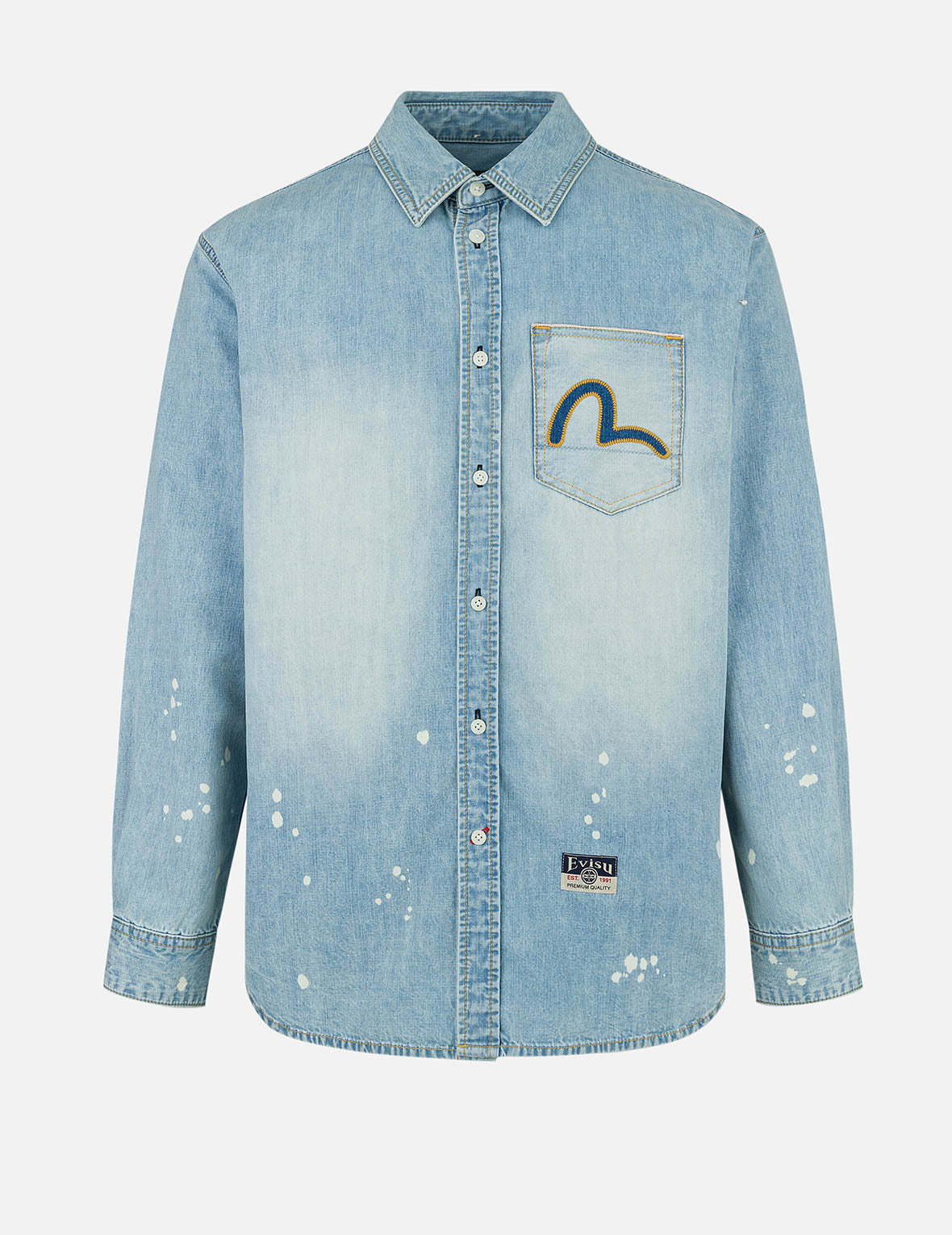 Inserted Seagull Embroidery Relax Fit Denim Shirt